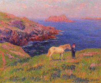 Henri Moret : Cliff at Quesant with Horse